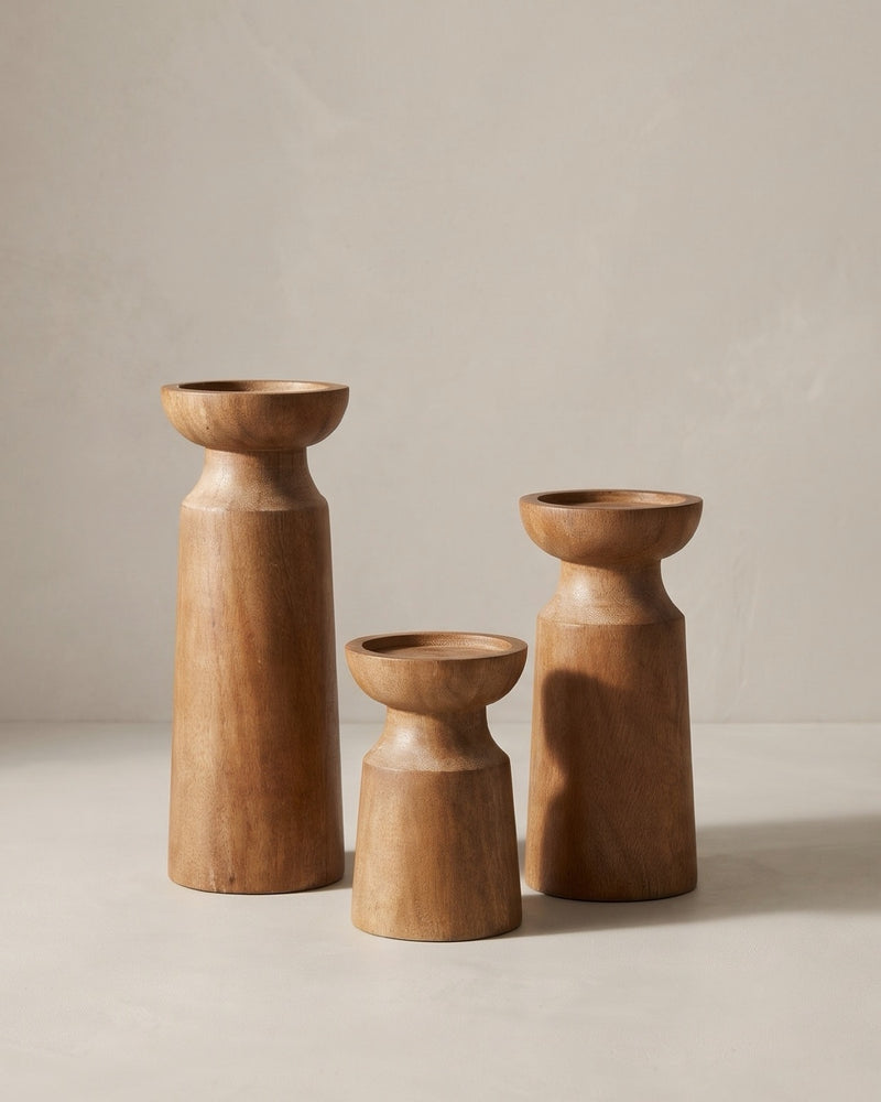 The Turned Wood Candleholder Set