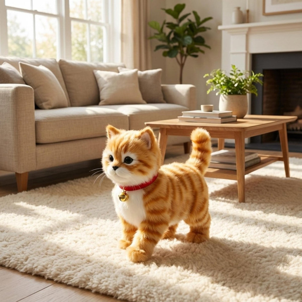 Interactive Orange Tabby Robot Kitten – Realistic Walking and Meowing Electronic Pet Toy