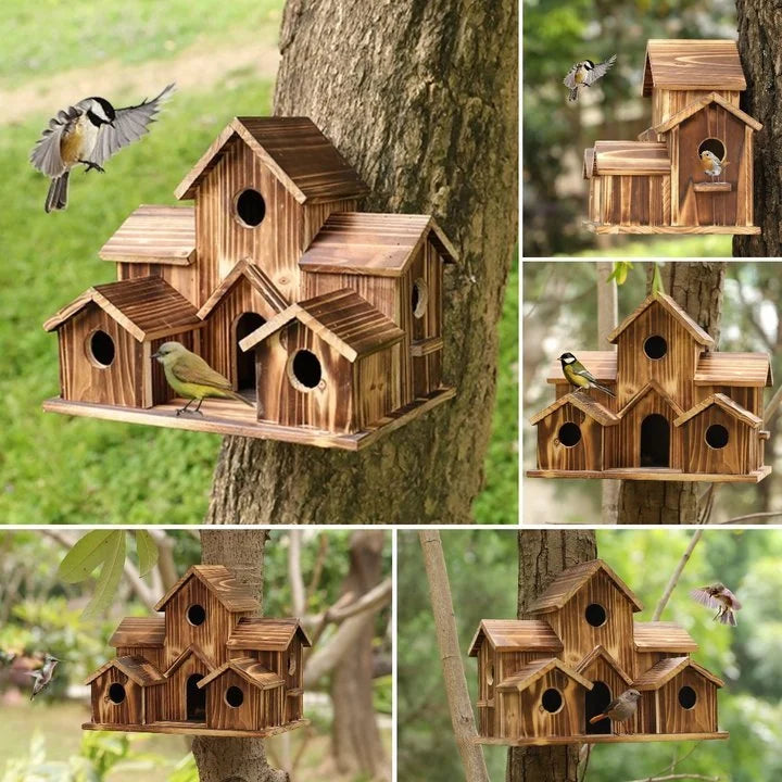 Mehrstöckiges Holz-Vogelhaus mit 6 Eingängen für den Garten