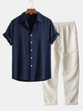 Conjunto de estilo lino para hombre para el verano - Conjunto a juego de camisa y pantalones cortos para vacaciones y ocasiones informales