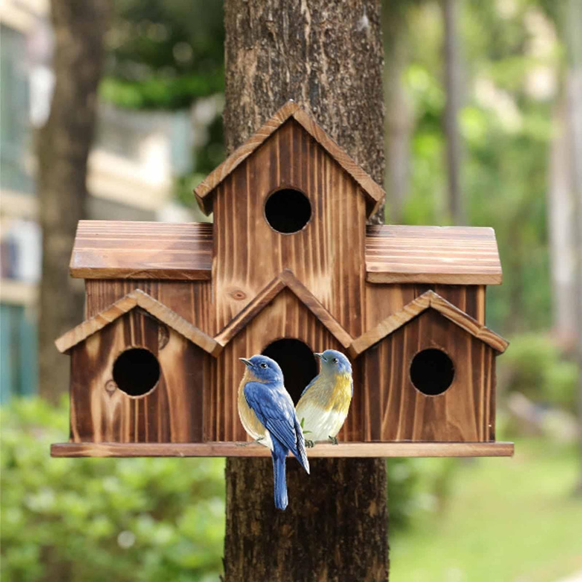 Mehrstöckiges Holz-Vogelhaus mit 6 Eingängen für den Garten