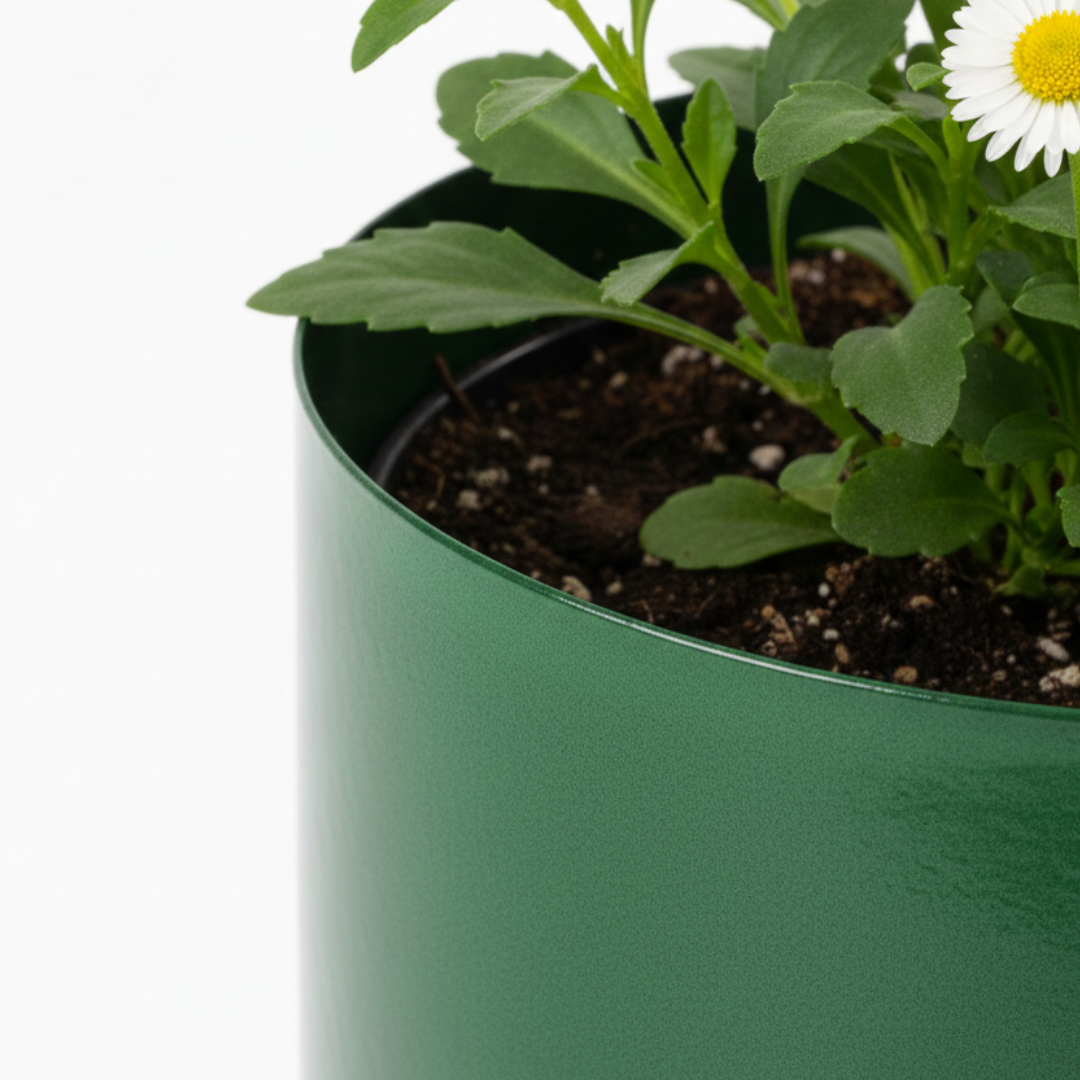 Metall-Pflanzgefäß in Dunkelgrün im Industrial-Stil – Blumentopf