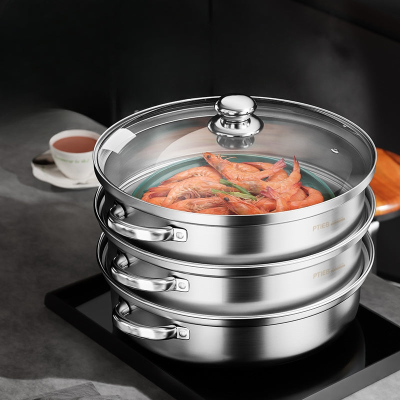 Dreistöckiger Dampfgarer für gesundes Kochen – mehrstufiges Dampfgargerät für Gemüse, Fisch und alltägliche Mahlzeiten