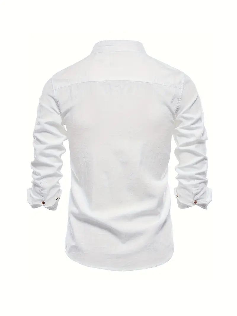 Camicia da uomo in lino effetto lino con bottoni per l’estate – Camicia casual leggera per vacanze, lavoro e outfit quotidiani