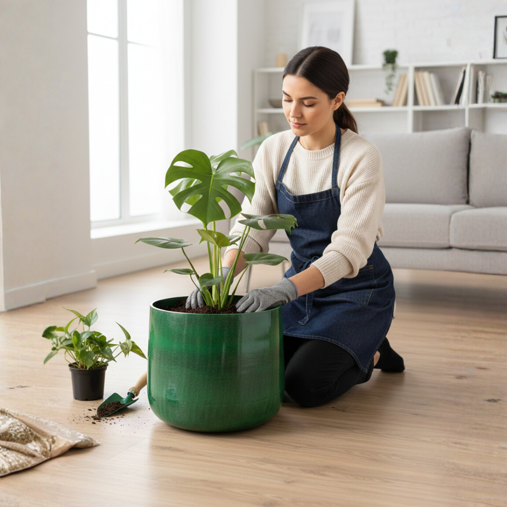 Jardinière en métal vert foncé de style industriel – Pot de fleurs