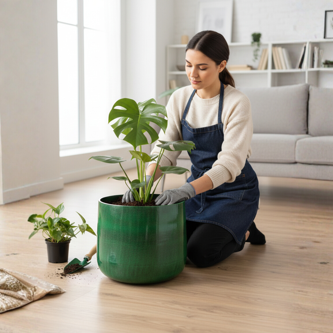 Metall-Pflanzgefäß in Dunkelgrün im Industrial-Stil – Blumentopf
