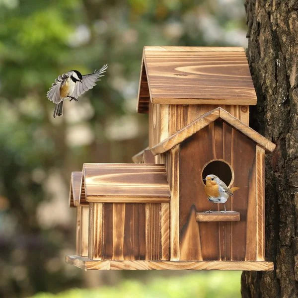 Mehrstöckiges Holz-Vogelhaus mit 6 Eingängen für den Garten