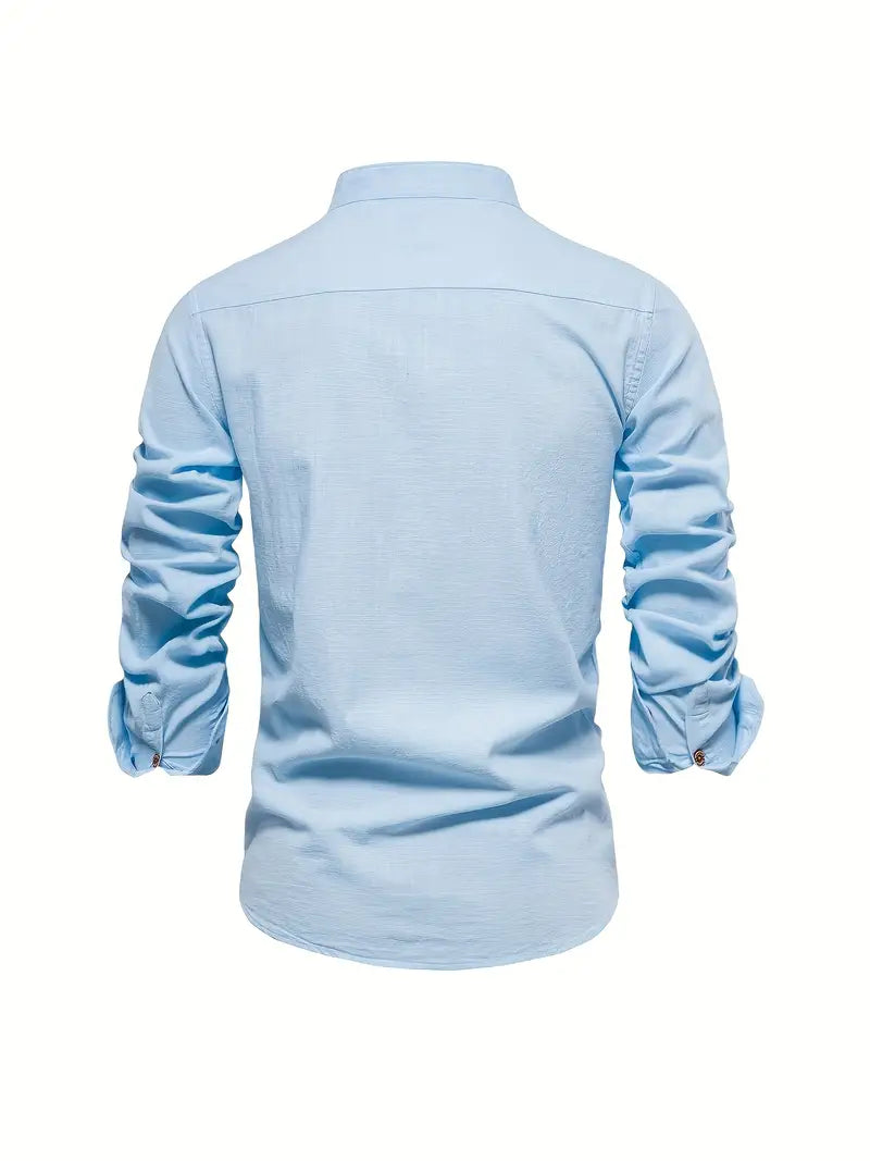 Camicia da uomo in lino effetto lino con bottoni per l’estate – Camicia casual leggera per vacanze, lavoro e outfit quotidiani