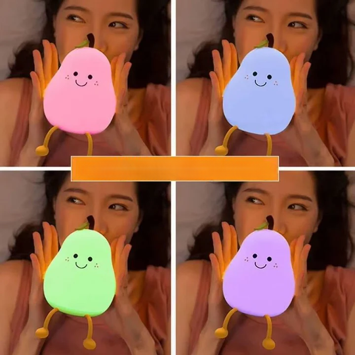 Cozy Pear-Shaped Silicone Night Light – Soft 7-Color Glow, Tap Control & USB Rechargeable | Nursery & Kids’ Room Mood Lamp