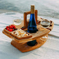 Table à vin de pique-nique portable en bois - Table de service pliante pour l’extérieur avec supports pour verres et bouteilles | Accessoire de pique-nique compact pour la plage, le parc et le jardin