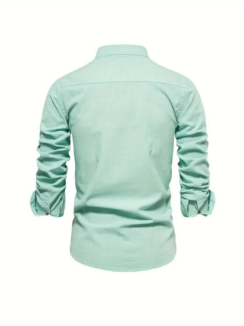 Camicia da uomo in lino effetto lino con bottoni per l’estate – Camicia casual leggera per vacanze, lavoro e outfit quotidiani