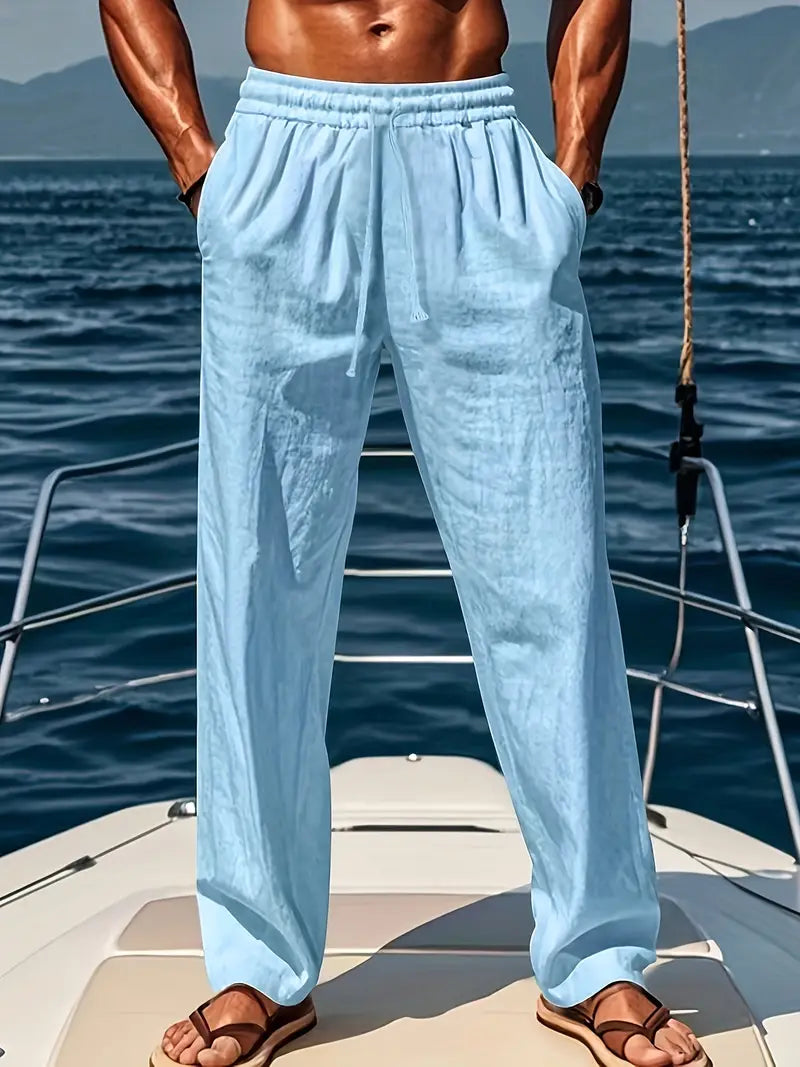 Pantalones de estilo lino para hombre de corte holgado - Pantalones ligeros de verano para vacaciones, viajes y uso diario