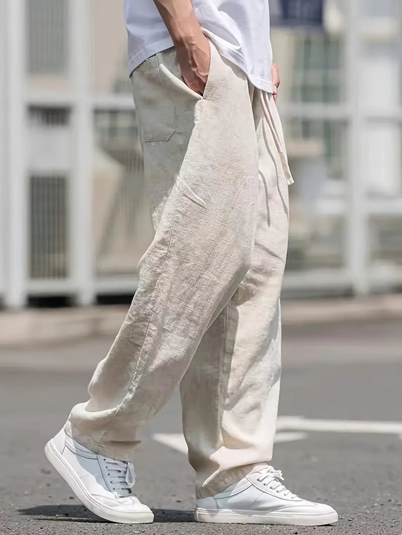 Pantaloni da uomo dalla vestibilità morbida in stile lino – Pantaloni leggeri per outfit estivi, vacanze e tutti i giorni