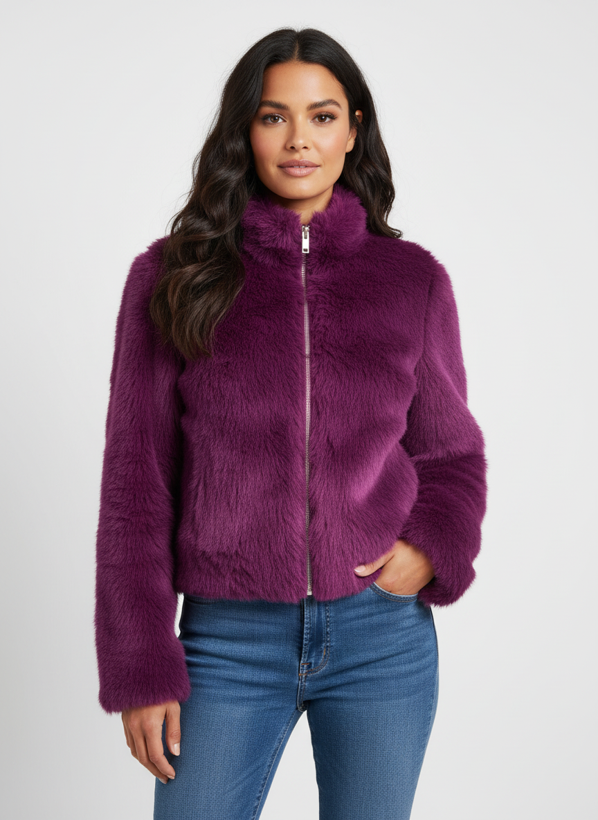 Veste courte en fausse fourrure pour femme – Vêtement d’extérieur douillet pour tenues décontractées et looks d’hiver