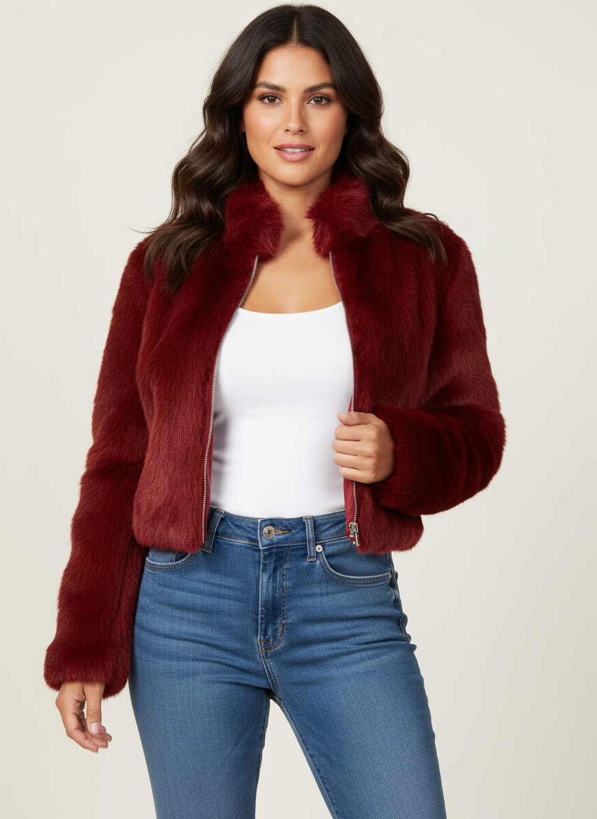 Veste courte en fausse fourrure pour femme – Vêtement d’extérieur douillet pour tenues décontractées et looks d’hiver