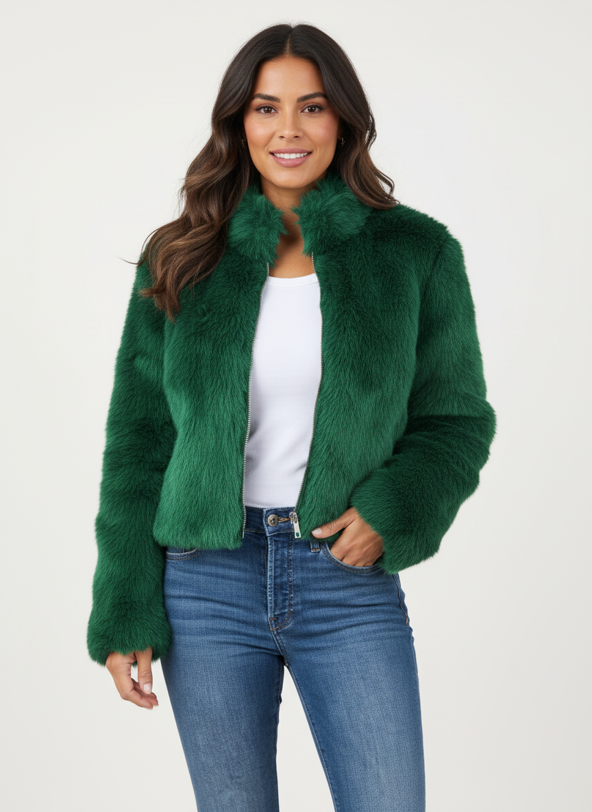 Veste courte en fausse fourrure pour femme – Vêtement d’extérieur douillet pour tenues décontractées et looks d’hiver
