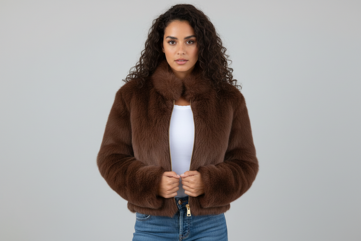 Veste courte en fausse fourrure pour femme – Vêtement d’extérieur douillet pour tenues décontractées et looks d’hiver