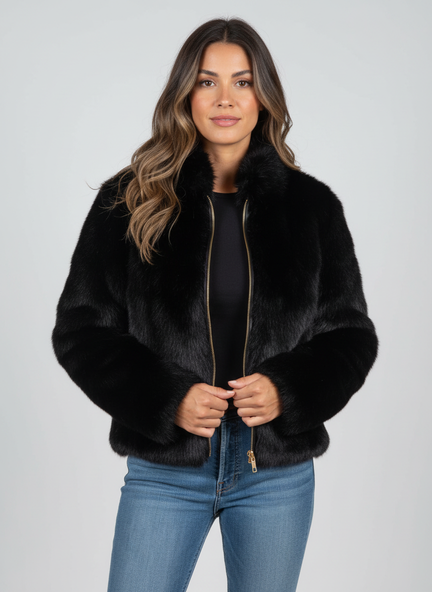 Veste courte en fausse fourrure pour femme – Vêtement d’extérieur douillet pour tenues décontractées et looks d’hiver