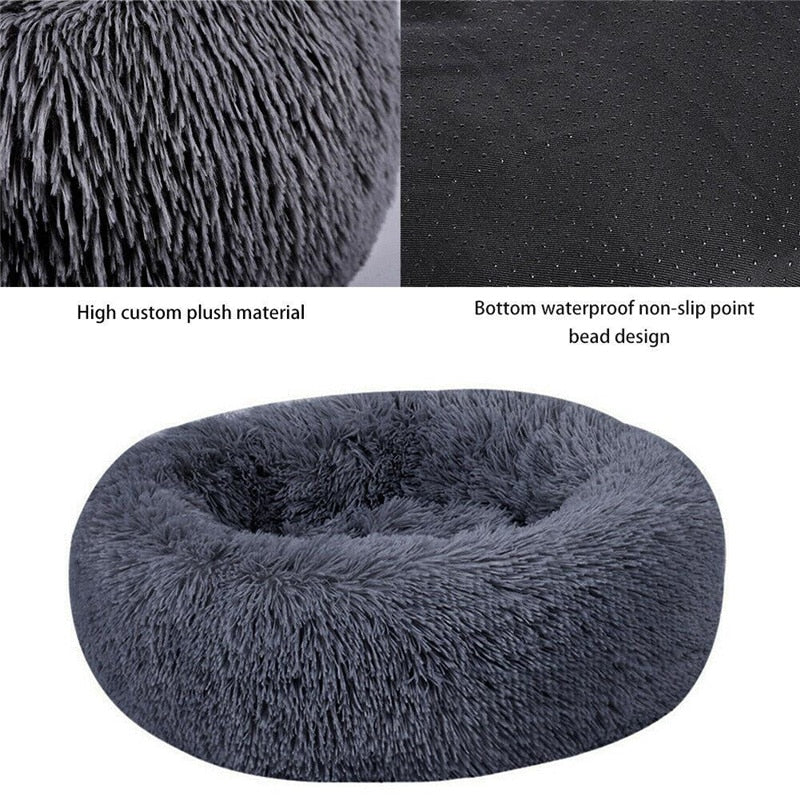 Round Plush Dog Bed for Ultimate Comfort – Calming Soft Pet Bed for Small and Large Dogs