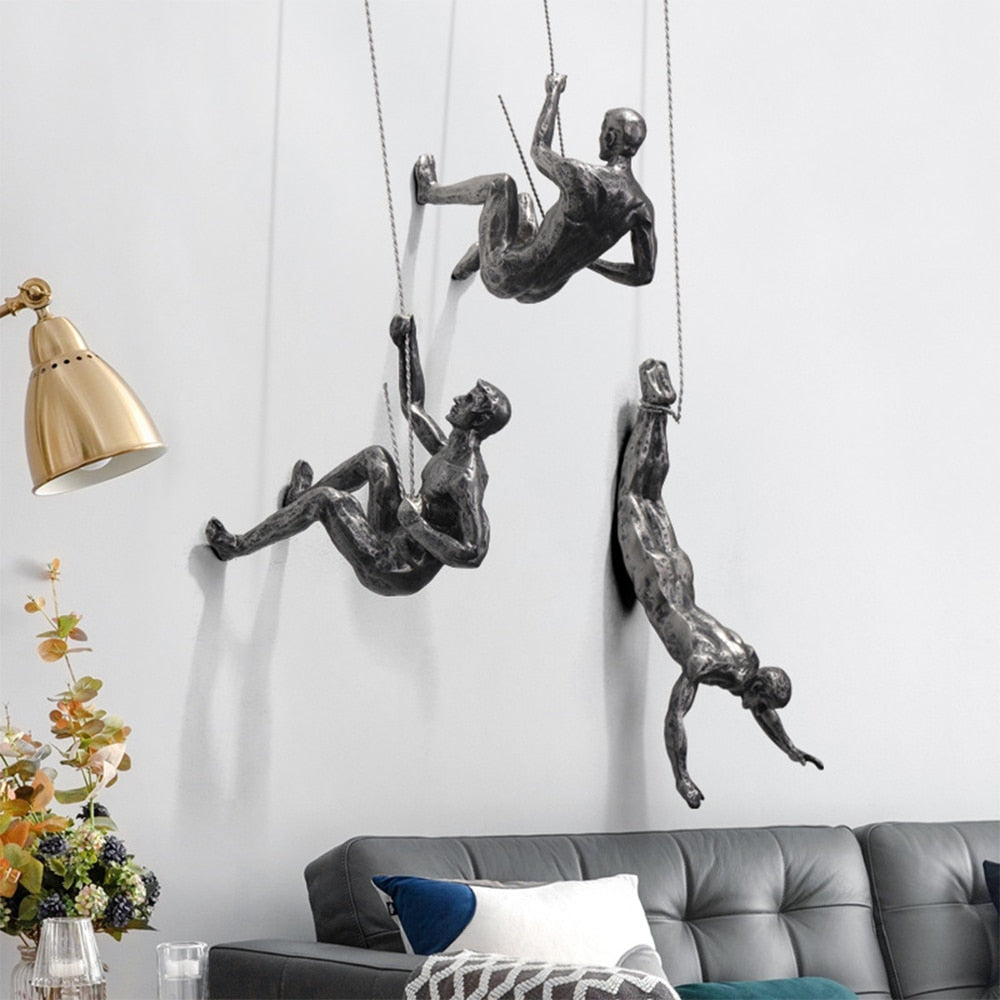 Wandkunst-Skulptur mit Kletterer für moderne Wohnraumgestaltung – Künstlerische Wanddekoration für Wohnzimmer, Büro und kreative Innenräume