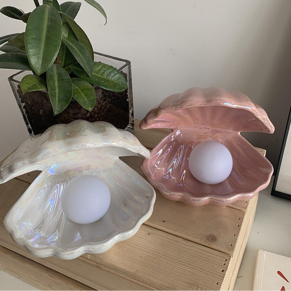 Lampada da tavolo a forma di conchiglia con perle per un’illuminazione ambientale soffusa – Elegante lampada decorativa per camera da letto e soggiorno