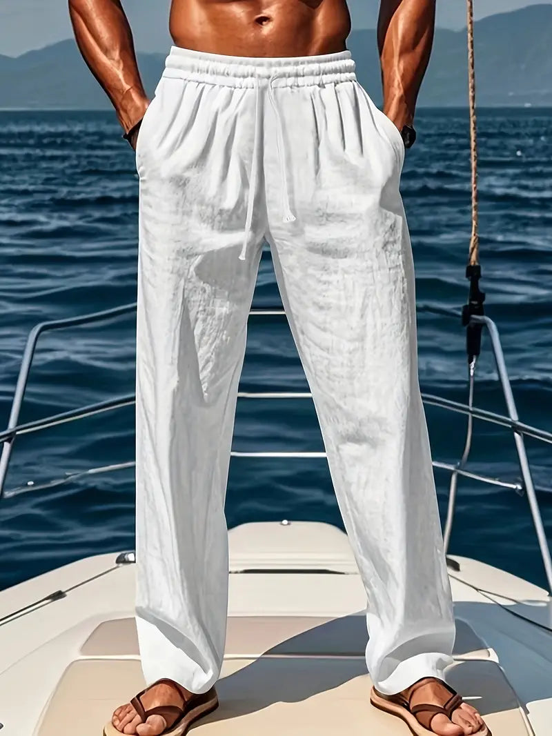 Pantalones de estilo lino para hombre de corte holgado - Pantalones ligeros de verano para vacaciones, viajes y uso diario