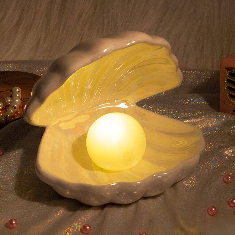 Lampada da tavolo a forma di conchiglia con perle per un’illuminazione ambientale soffusa – Elegante lampada decorativa per camera da letto e soggiorno