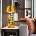 Sculpture Table Lamp with Metallic Abstract Figure Base and Tapered Drum Shade