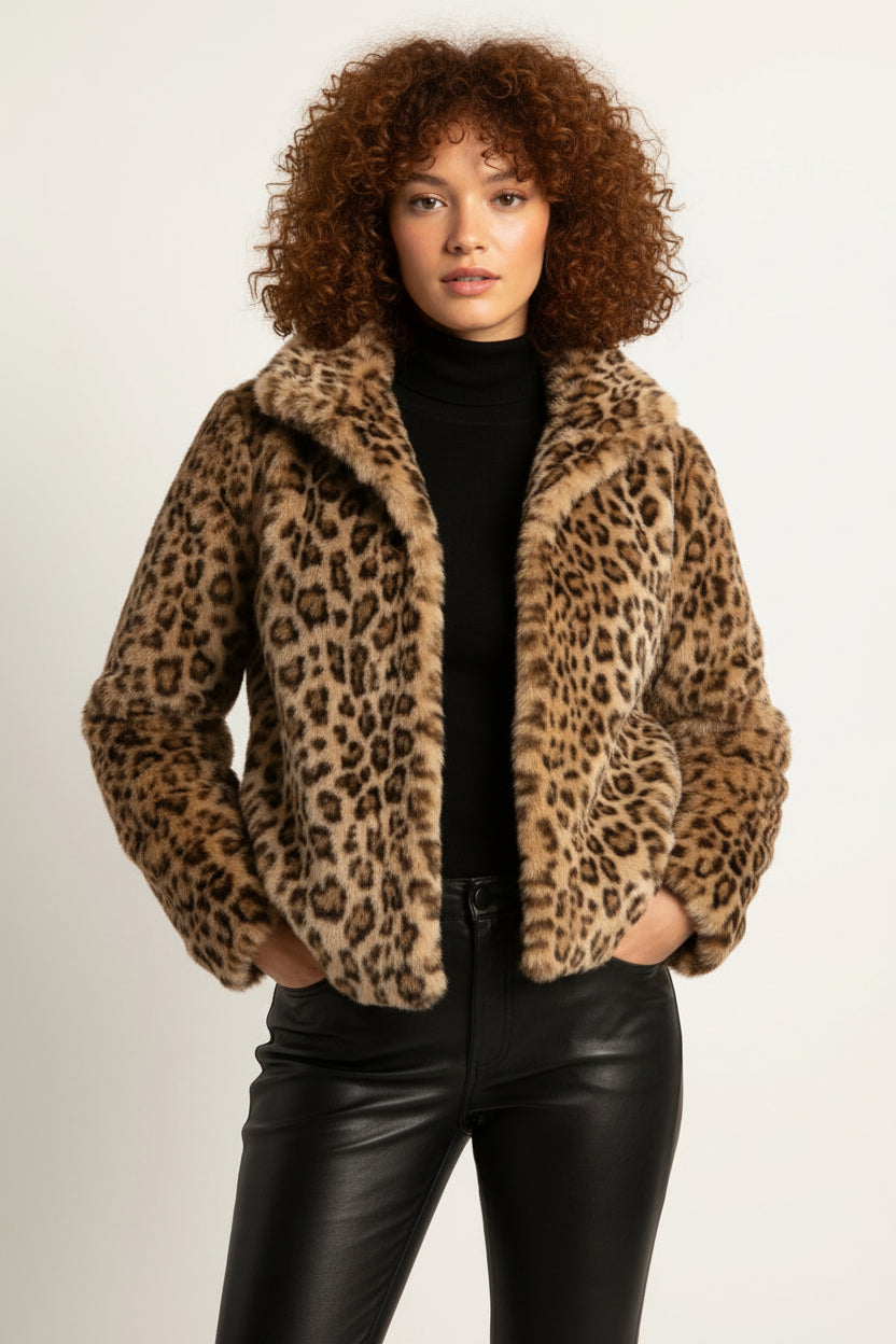 Elena Veste teddy pour femme à imprimé léopard