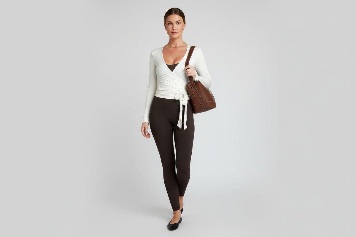 Pilates-Top mit Wickelfront – Leichtes, atmungsaktives Langarmshirt mit V-Ausschnitt für alltäglichen Komfort