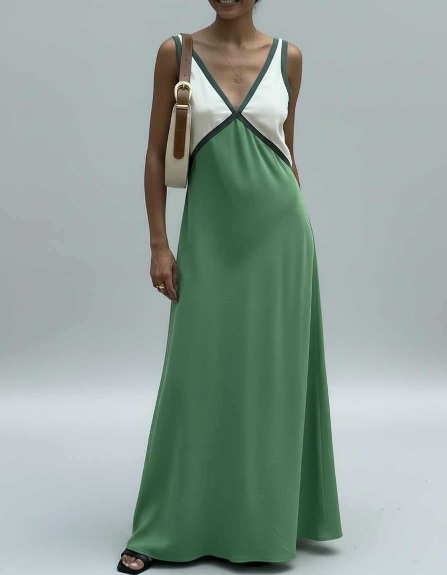 Raina J. – Robe longue élégante à détails contrastants