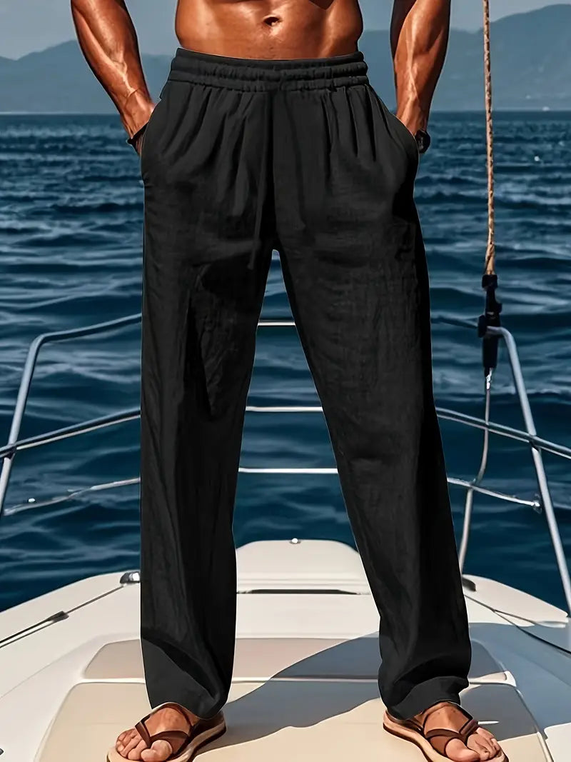 Pantalones de estilo lino para hombre de corte holgado - Pantalones ligeros de verano para vacaciones, viajes y uso diario