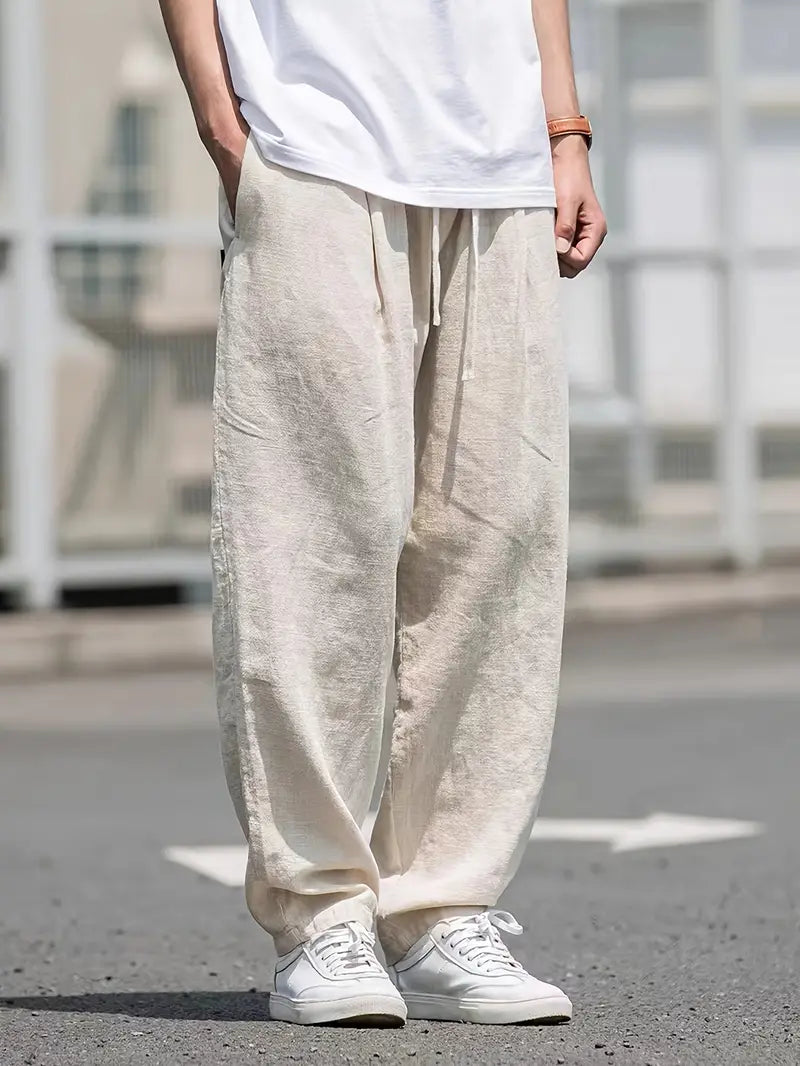 Pantaloni da uomo dalla vestibilità morbida in stile lino – Pantaloni leggeri per outfit estivi, vacanze e tutti i giorni