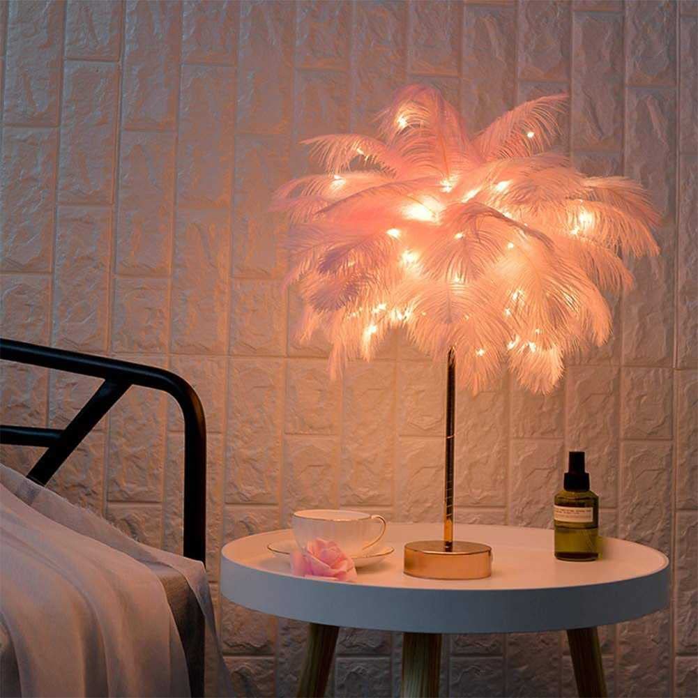 Weiches, von Federn inspiriertes Nachtlicht für Schlafzimmer und Wohnzimmer – Elegante dekorative Ambientelampe mit stilvollem Standfuß