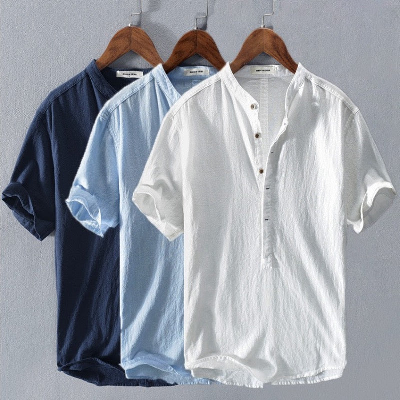 Camicia da uomo effetto lino con bottoni per l’estate – Camicia casual leggera per vacanze, lavoro e outfit quotidiani