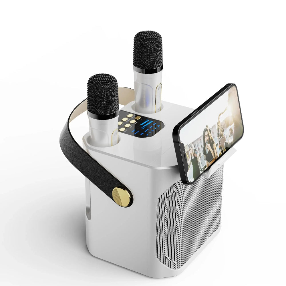 Système d’enceinte karaoké portable avec son à 360° et deux microphones sans fil - Parfait pour les fêtes en intérieur et en extérieur