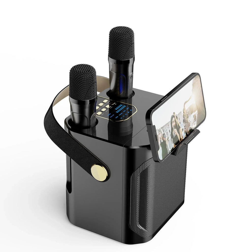 Système d’enceinte karaoké portable avec son à 360° et deux microphones sans fil - Parfait pour les fêtes en intérieur et en extérieur