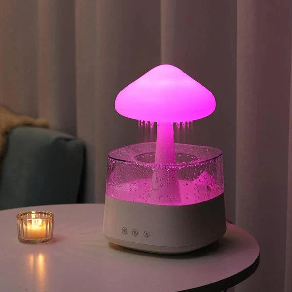 Mushroom Cloud Humidifier with Rainfall Effect – Ambient Air Moisturizer for Bedroom and Living Room