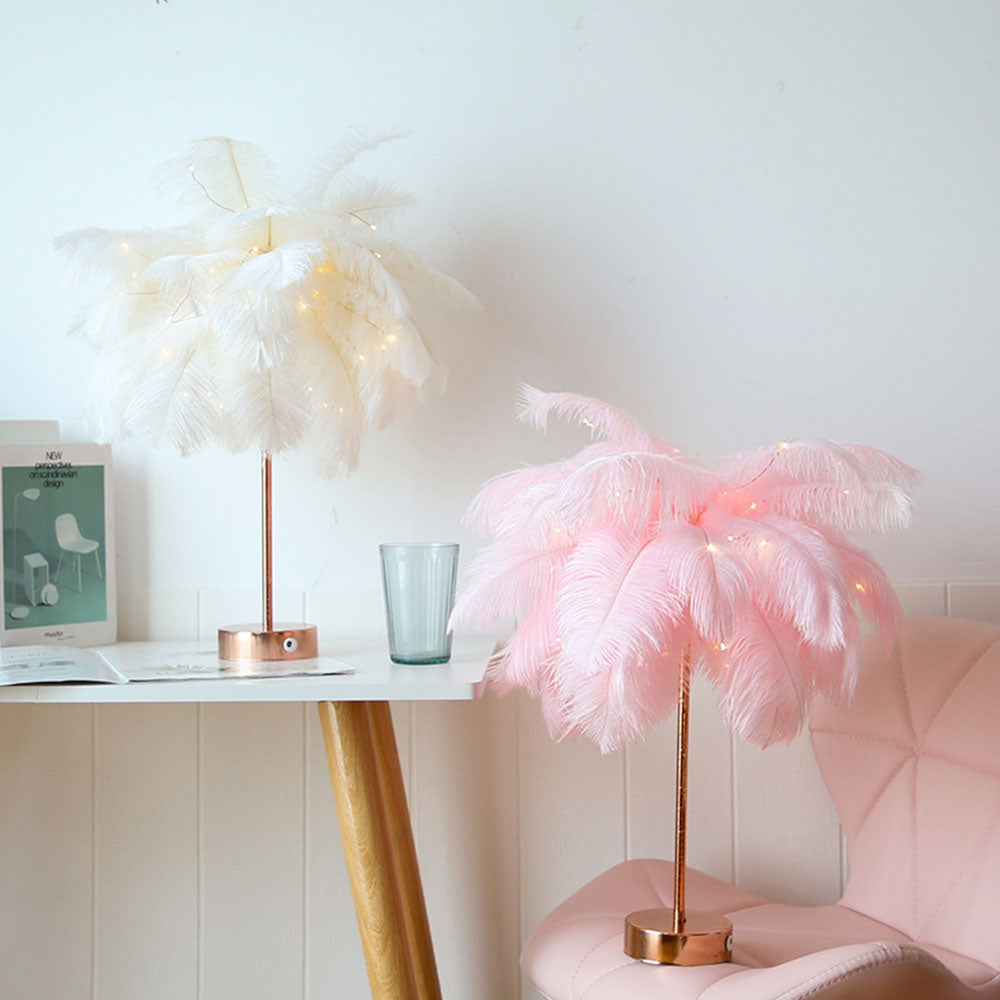 Weiches, von Federn inspiriertes Nachtlicht für Schlafzimmer und Wohnzimmer – Elegante dekorative Ambientelampe mit stilvollem Standfuß