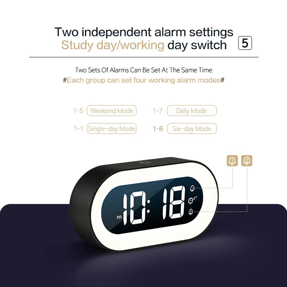 Digitaler Wecker mit Nachtlicht - Uhr mit LED-Anzeige für den Nachttisch, Schlafzimmer, Zeitanzeige und sanfte Nachtbeleuchtung
