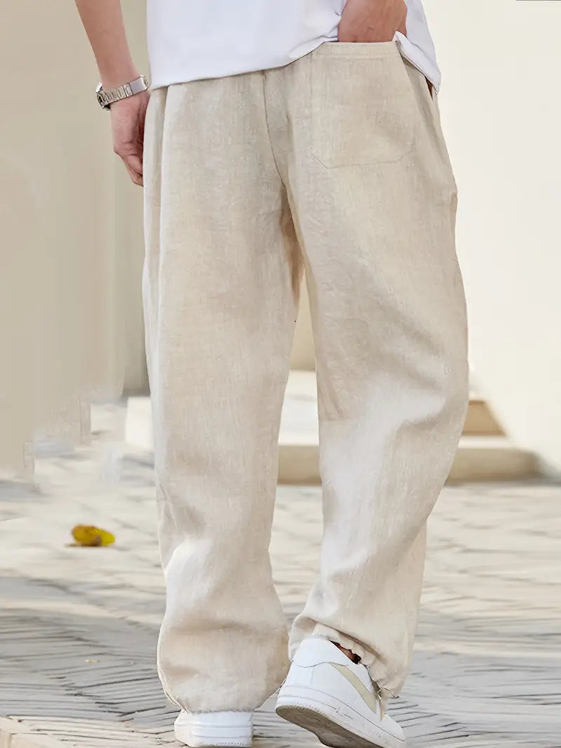 Pantaloni da uomo dalla vestibilità morbida in stile lino – Pantaloni leggeri per outfit estivi, vacanze e tutti i giorni