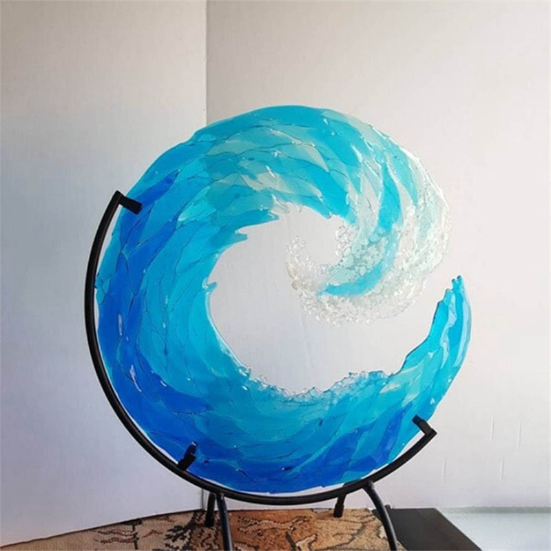 Sculpture en verre représentant une vague océanique pour la décoration intérieure – Accent artistique d'inspiration côtière pour le salon, le bureau et les intérieurs modernes