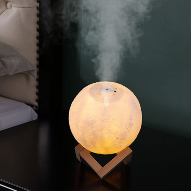 Purificador de aire con humidificador y efecto de luz lunar – Dispositivo de doble función para purificar el aire y crear una iluminación ambiental