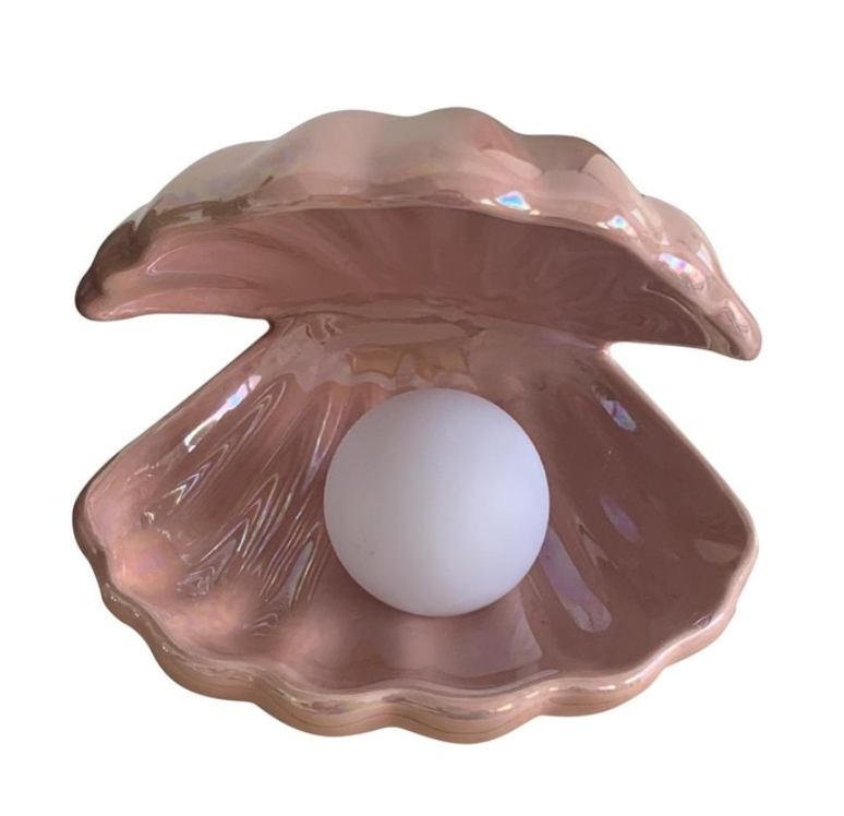 Lampada da tavolo a forma di conchiglia con perle per un’illuminazione ambientale soffusa – Elegante lampada decorativa per camera da letto e soggiorno