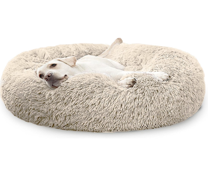 Round Plush Dog Bed for Ultimate Comfort – Calming Soft Pet Bed for Small and Large Dogs
