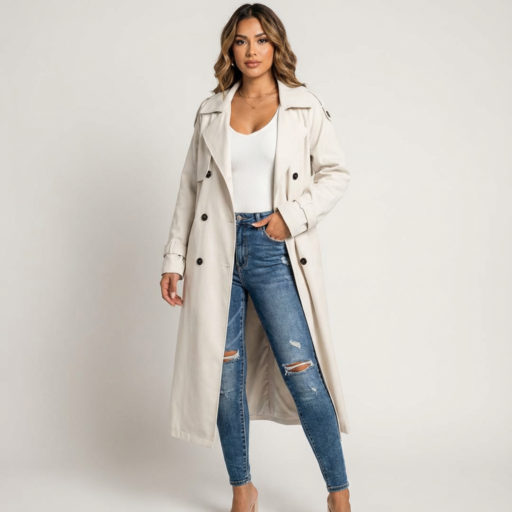 Gabardina larga y elegante para mujer – Prenda exterior con estilo para el trabajo, los viajes y looks de temporada