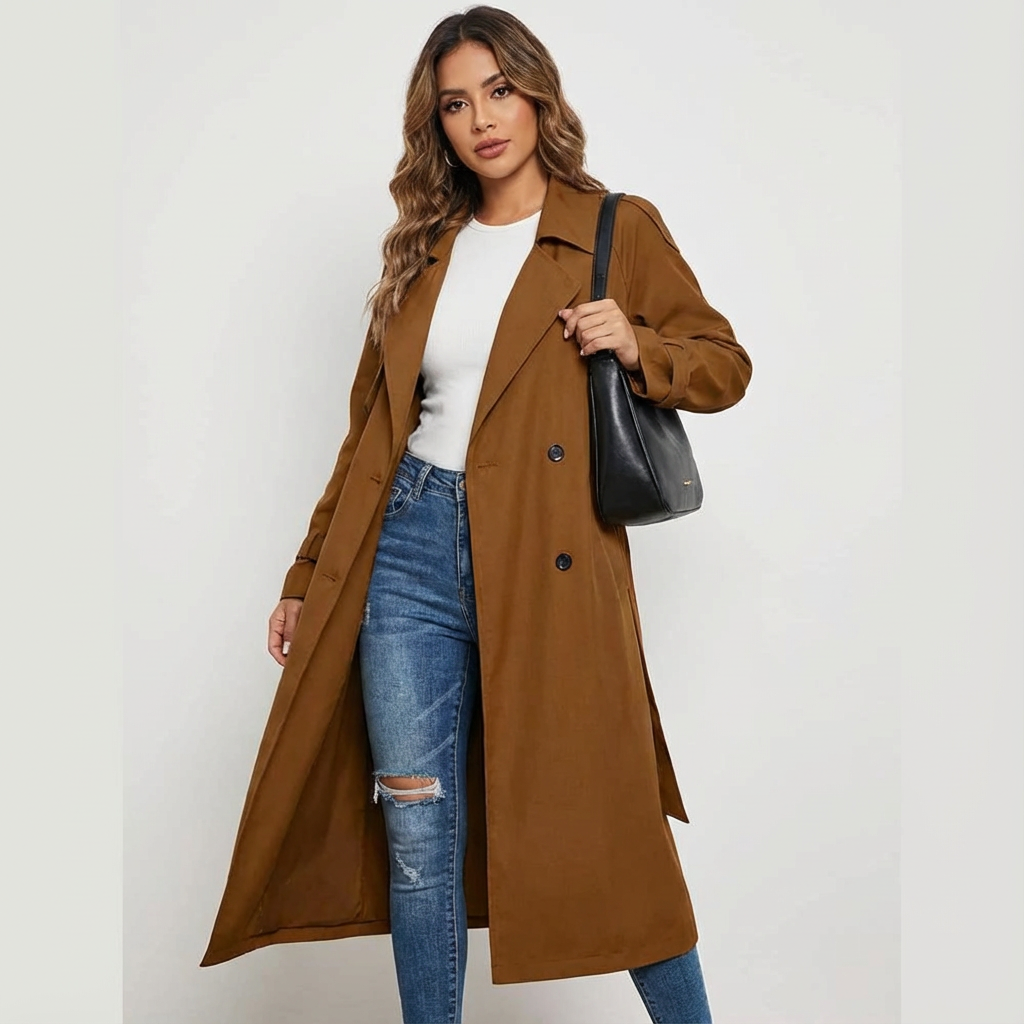 Gabardina larga y elegante para mujer – Prenda exterior con estilo para el trabajo, los viajes y looks de temporada