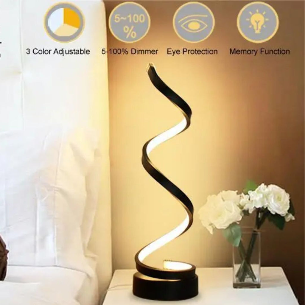 Lampe de table LED en spirale à luminosité réglable – Éclairage décoratif moderne pour le salon, la chambre et le bureau