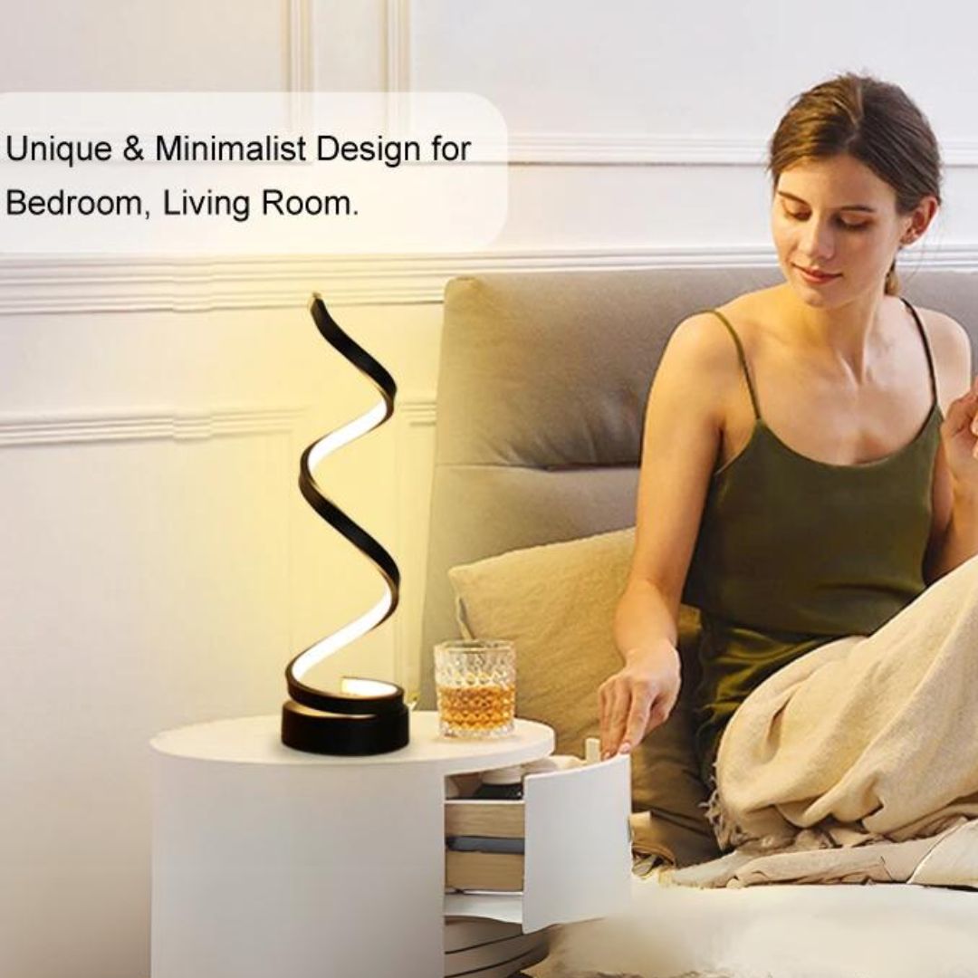Lampada da tavolo LED a spirale con luminosità regolabile – Illuminazione decorativa moderna per soggiorno, camera da letto e ufficio