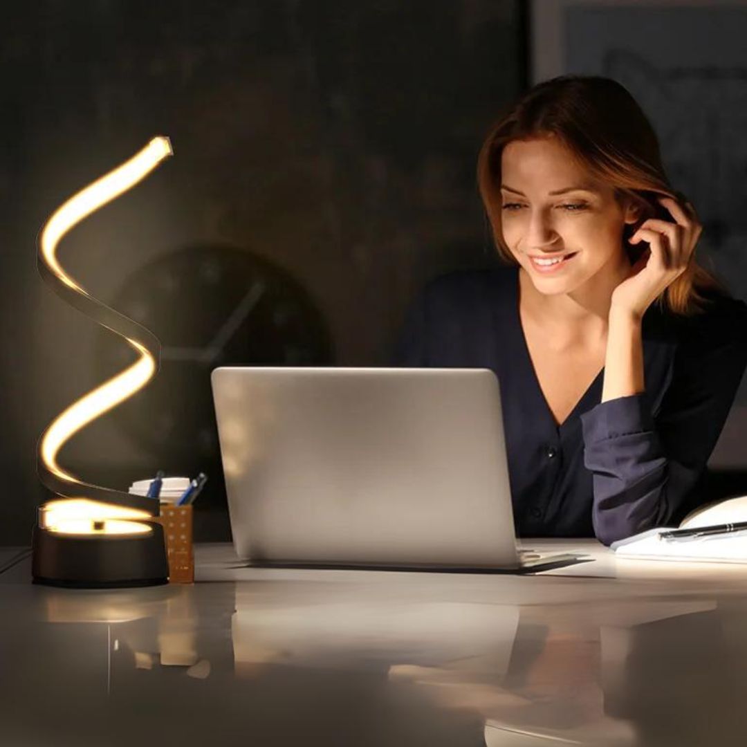 Lampada da tavolo LED a spirale con luminosità regolabile – Illuminazione decorativa moderna per soggiorno, camera da letto e ufficio